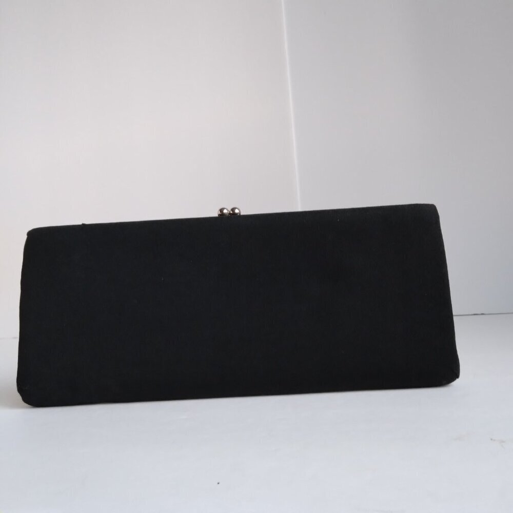 Vintage 50's/60's Black Grosgrain Metal Frame Kiss Clasp Strapless Clutch Bag